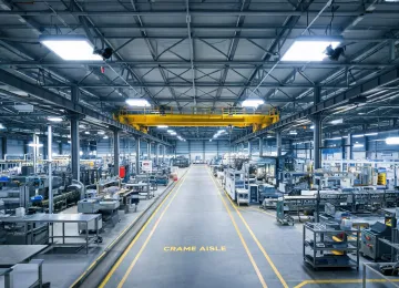 Industrial high bay lighting over production floor